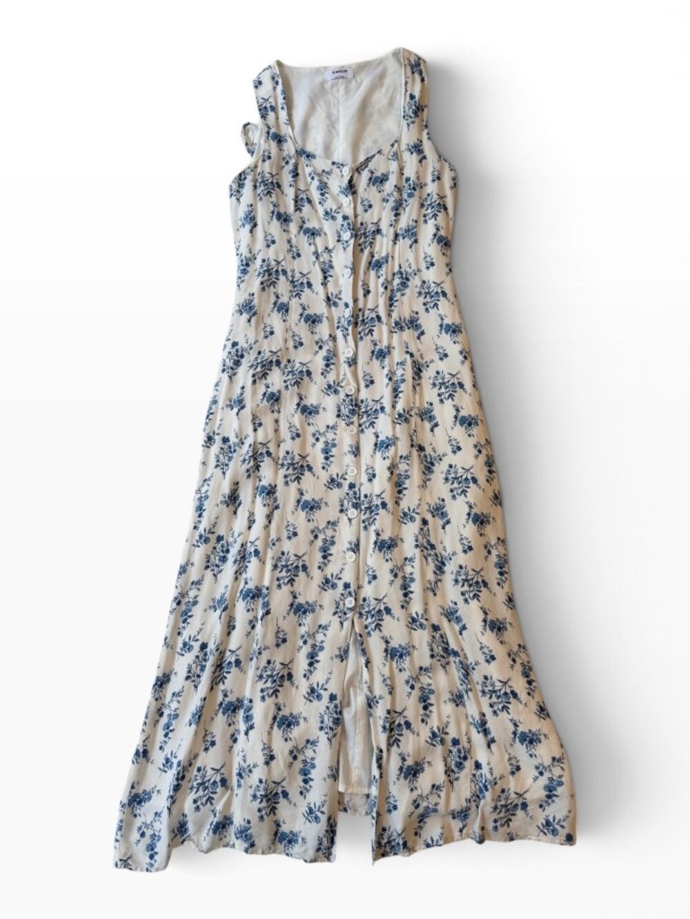 The Workshop Blue Floral Button Front Midi Dress Cream Cottagecore